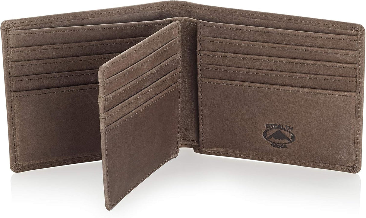 Billetera Bifold de Cuero para Hombre con Ventana de ID y RFID