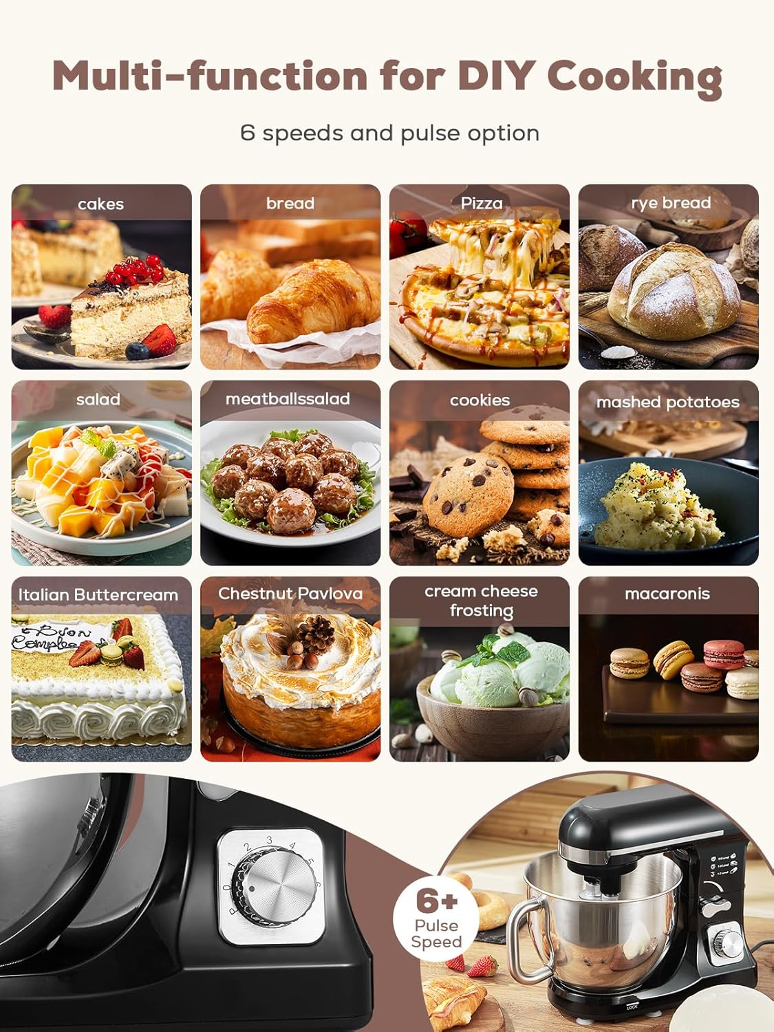 Batidora de pie Fohere, 6+ P, gancho de masa doble, acero inoxidable