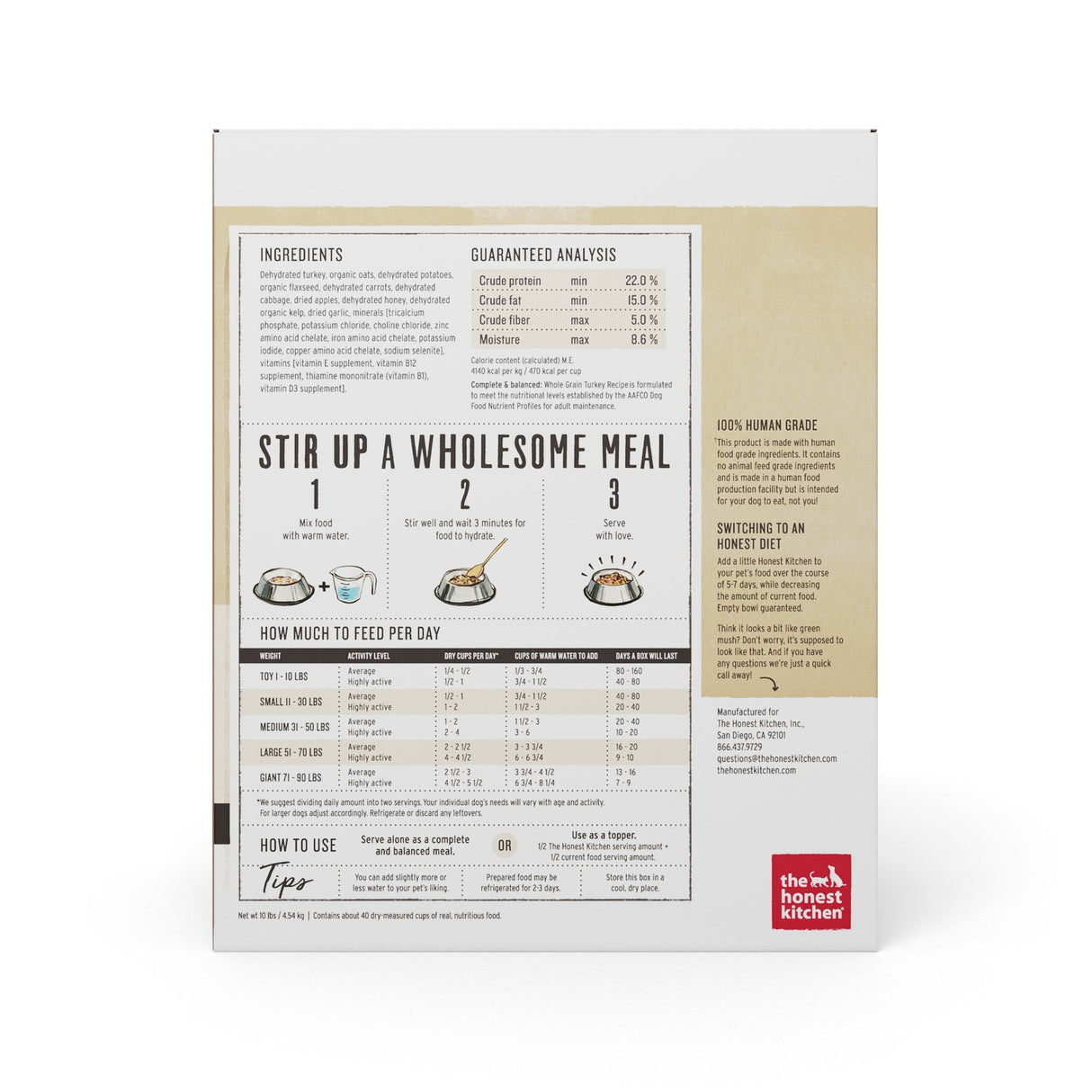 Alimento para perros de pavo de grano orgánico deshidratado