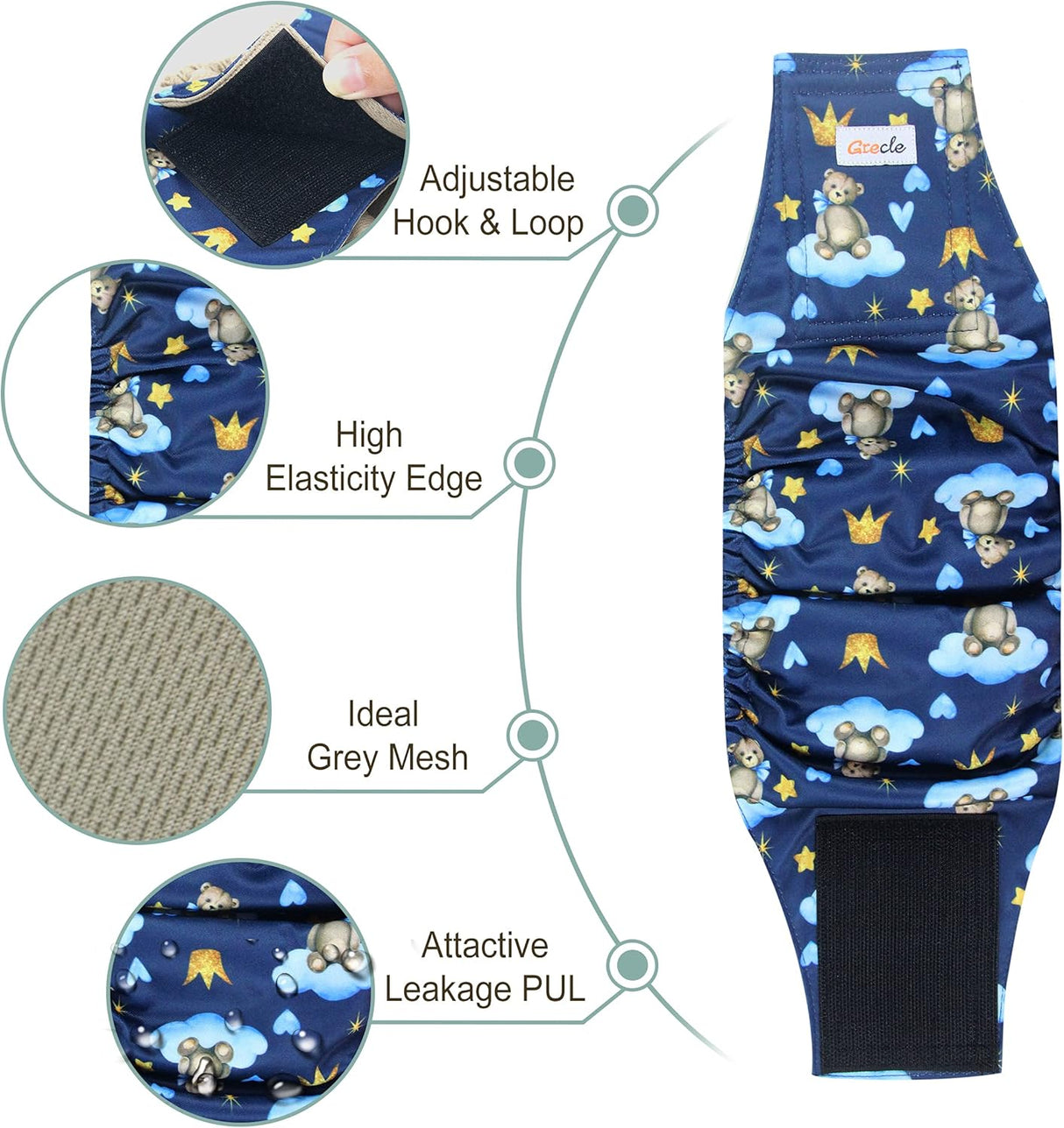 Pañales prémium para perros machos, pañales de alta absorción (oso, S)