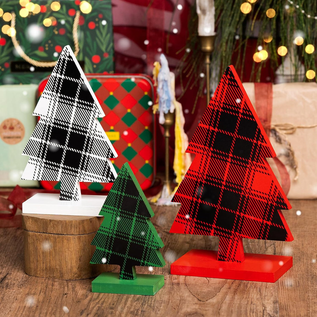 3 Pcs Árboles de Navidad de Madera, Decoración Rustica