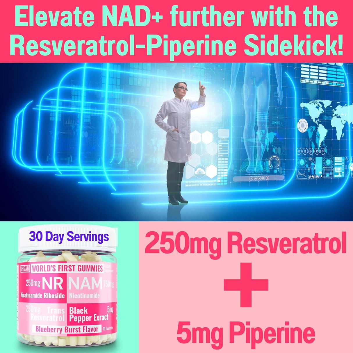 Suplemento Nicotinamida Riboside NR NAM Resveratrol Gomitas