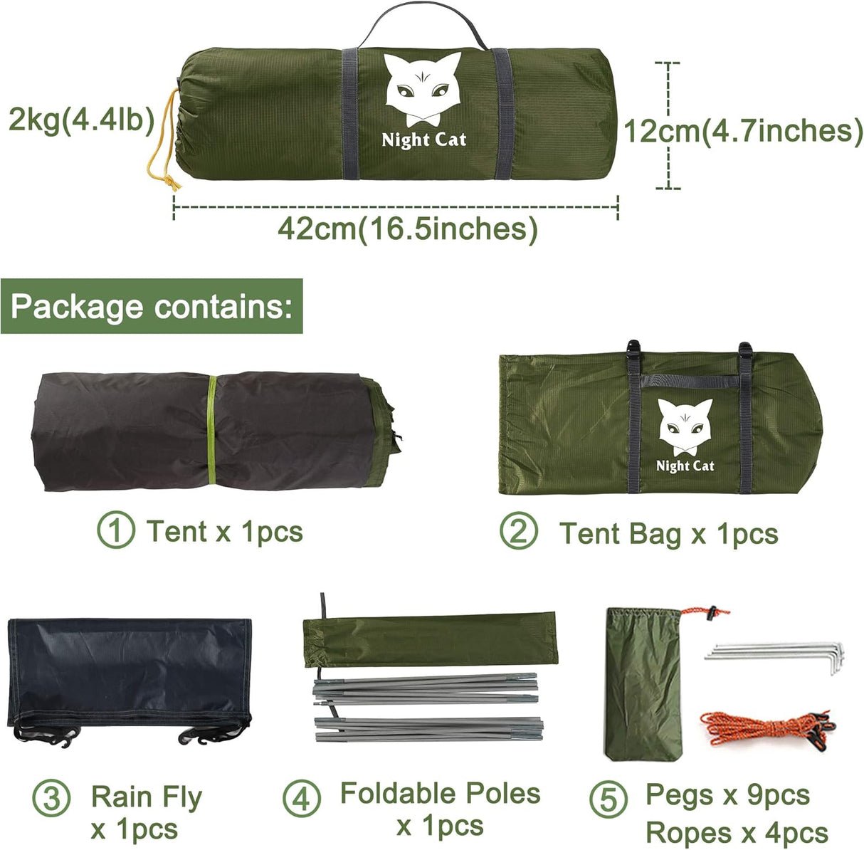 Tienda Nocturna Carpa Ligera Impermeable 1-2 Personas 2.2x1.2m