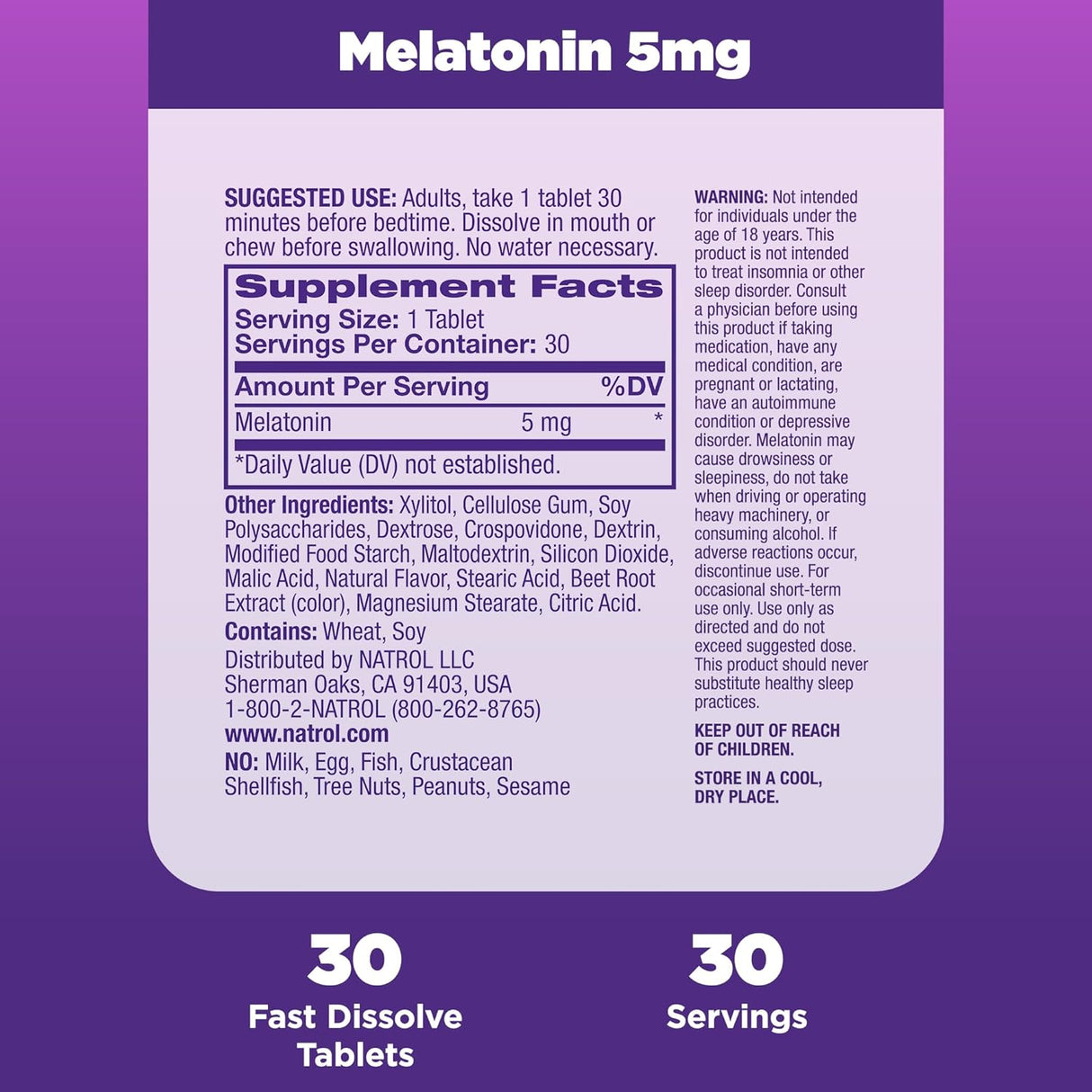 Tabletas de melatonina Natrol, 5mg, 30 conteo, sabor fresa