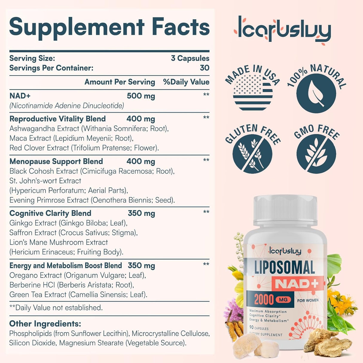 Suplemento NAD+ Liposomal 2000MG, Energía y Claridad, 90 Caps