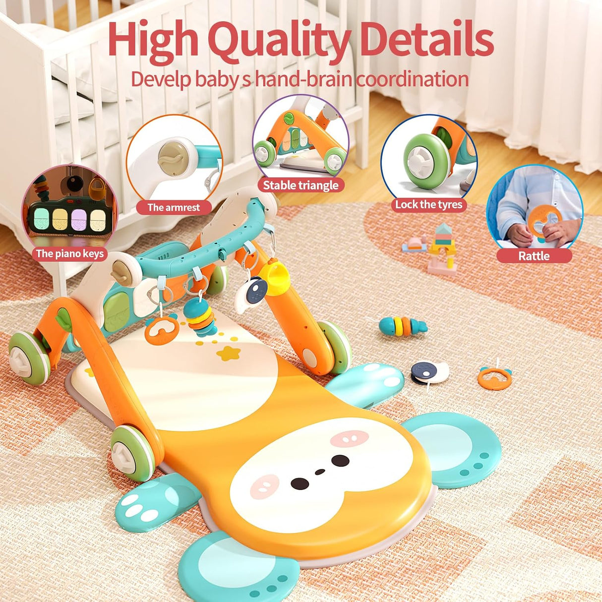 Gimnasio 2 en 1 con Andador, Panel Musical Removible, Modelo 2023