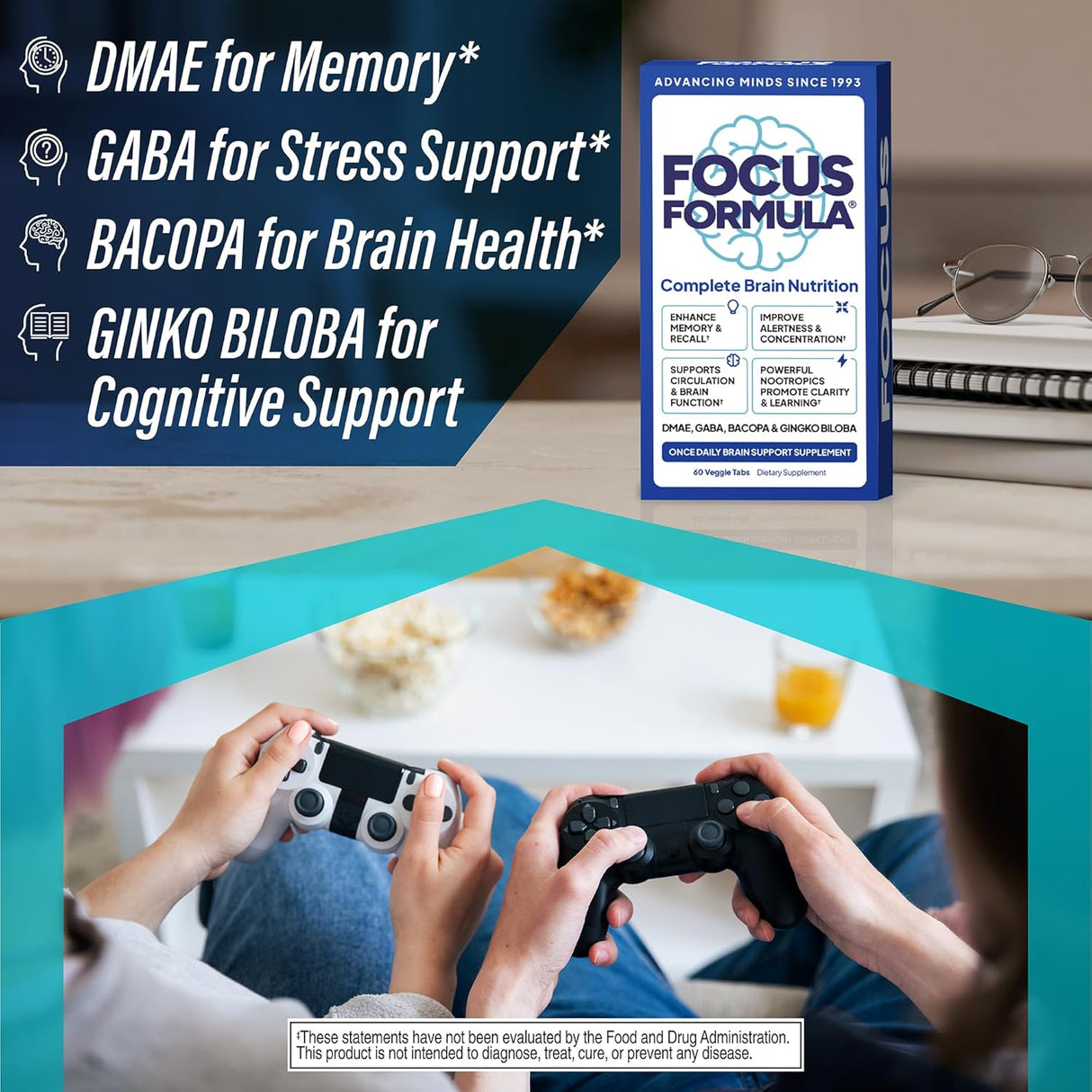 Suplemento cerebral nootrópico de enfoque para concentración