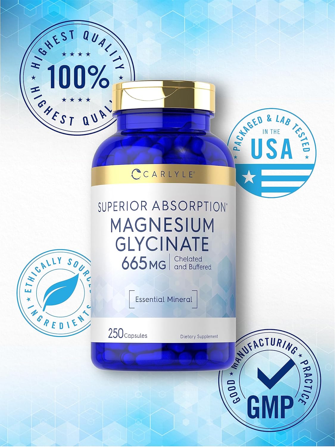 Carlyle Magnesio Glicinato | 665 mg | 250 cápsulas | Sin gluten