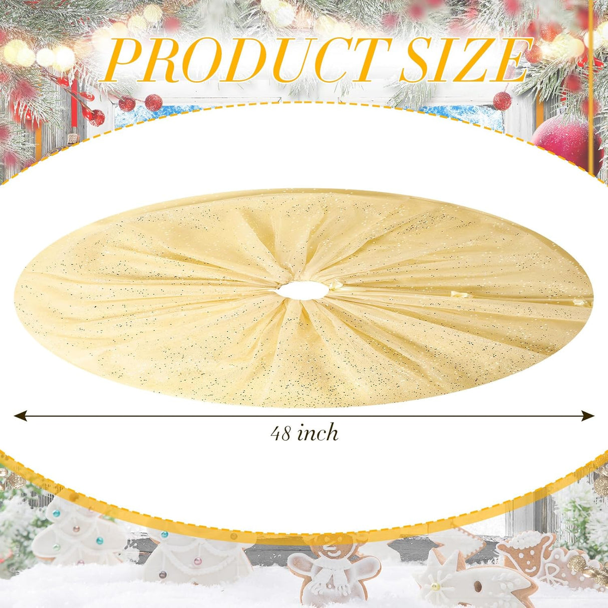 Falda para Árbol de Navidad, doble capa, 48 pulgadas, brillos