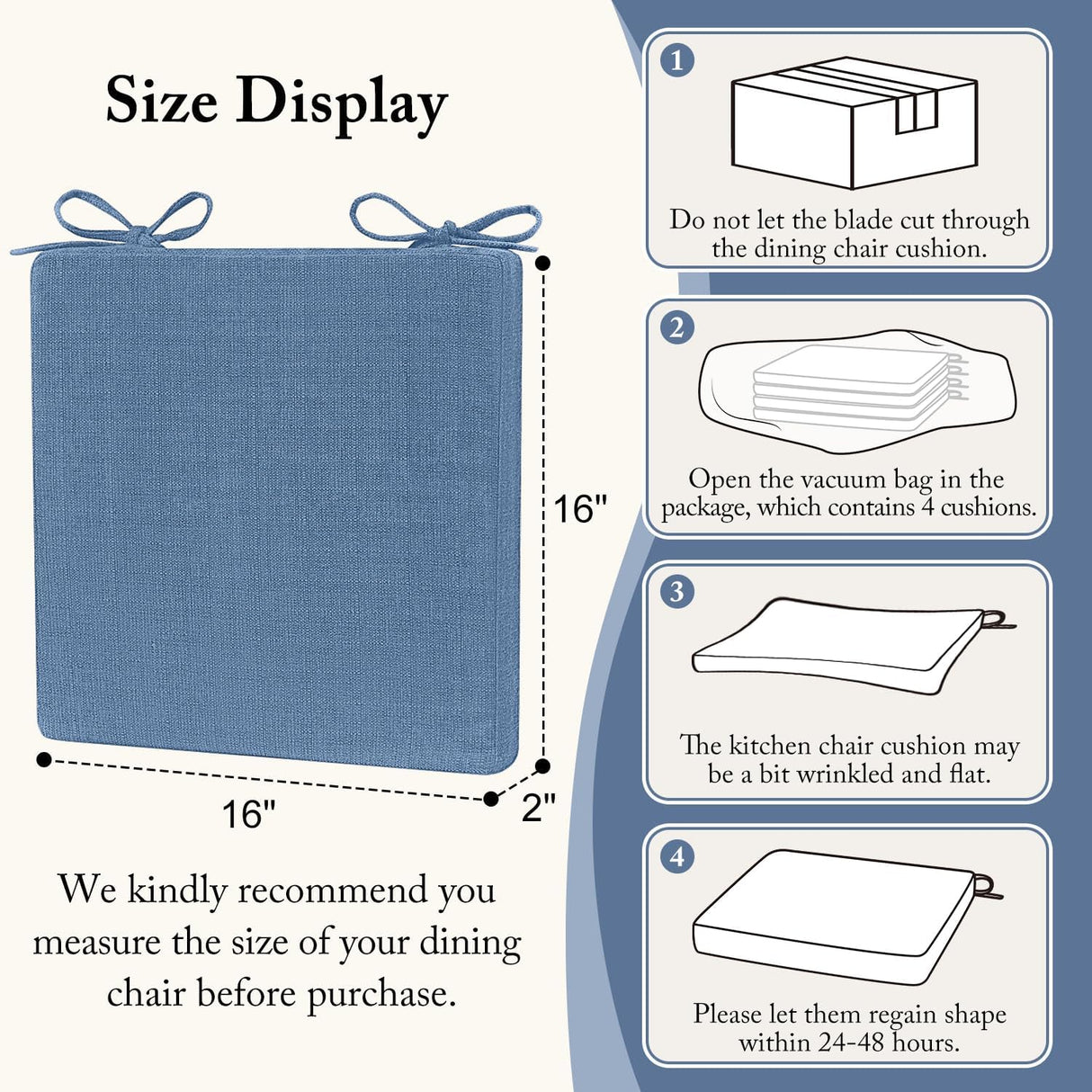 Cojines para Sillas de Comedor Cozyide, 4 Piezas, Antideslizantes