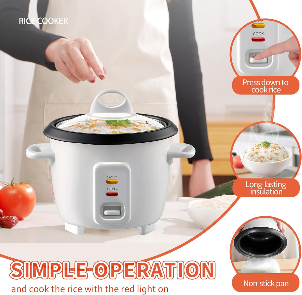 Arrocera Mini Mishcdea 2 Tazas, Vaporera, Antiadherente, 2 Cups