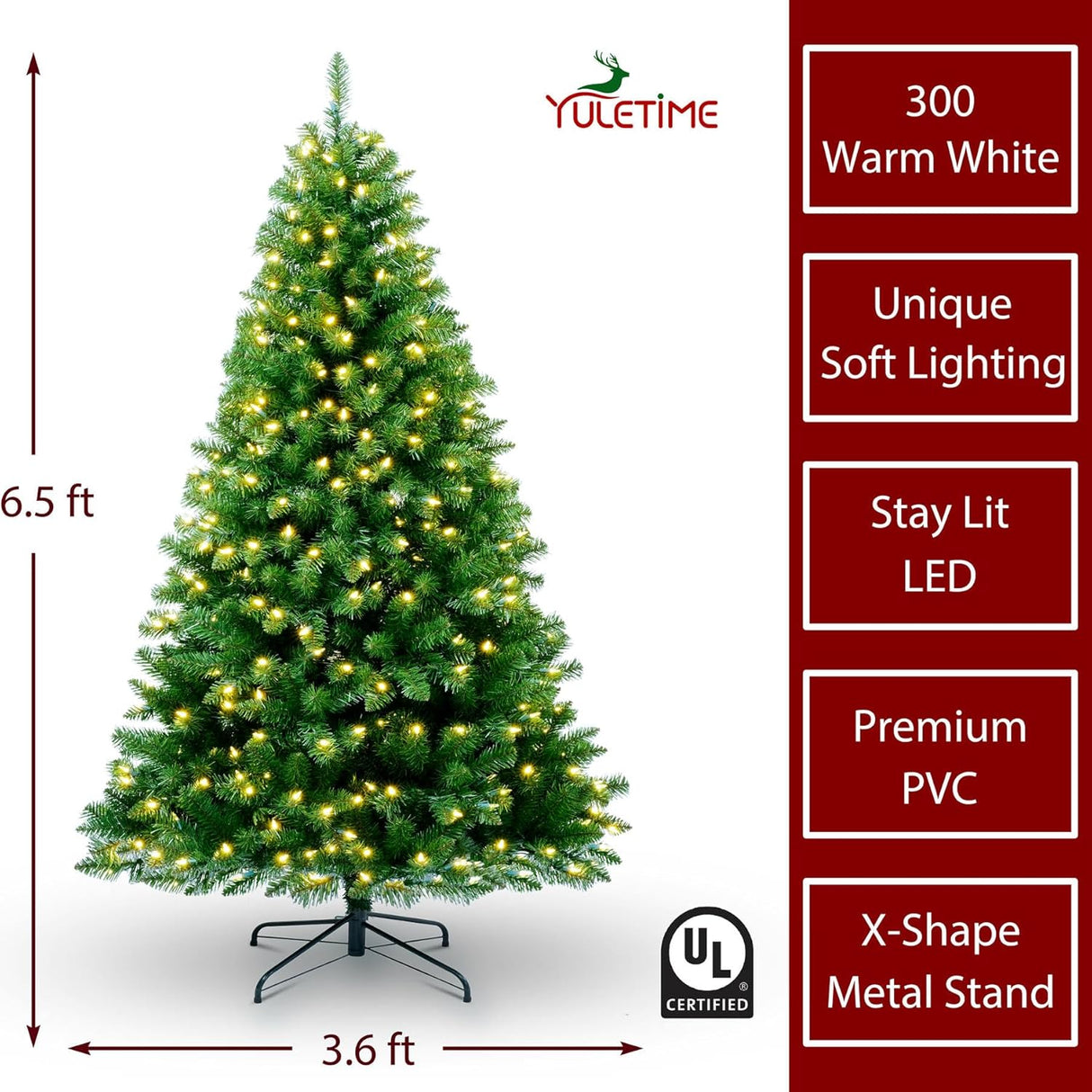 Árbol de Navidad YULETIME 6.5ft Preiluminado con luces LED