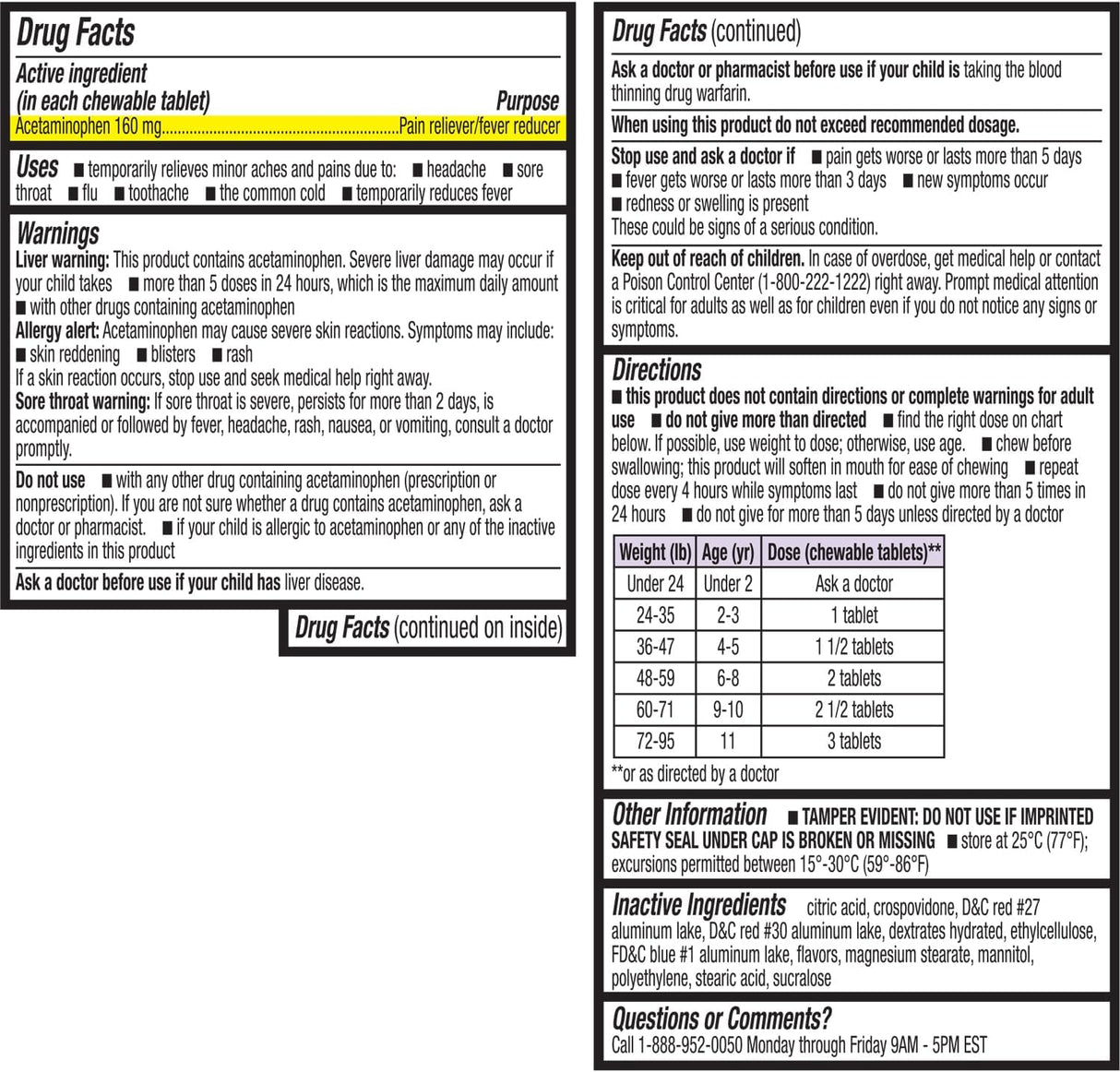 HealthA2Z® Pastillas Pediátricas de Dolor sin Aspirina ni Ibuprofeno