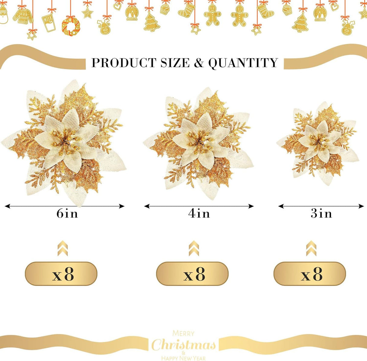 Flores Poinsettia Artificiales 36 Pcs para Decoración Navideña