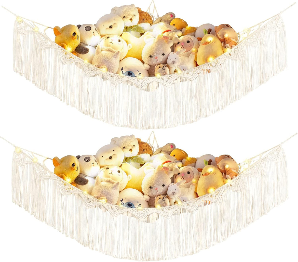 Hamaca para peluches Mkono, macramé con borlas, 2 piezas