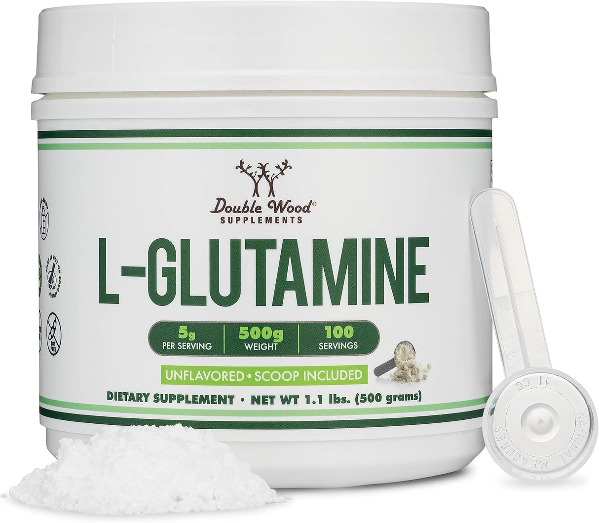 L-Glutamina en polvo 1.1lbs Double Wood, Keto, Vegano, 100 Serv.