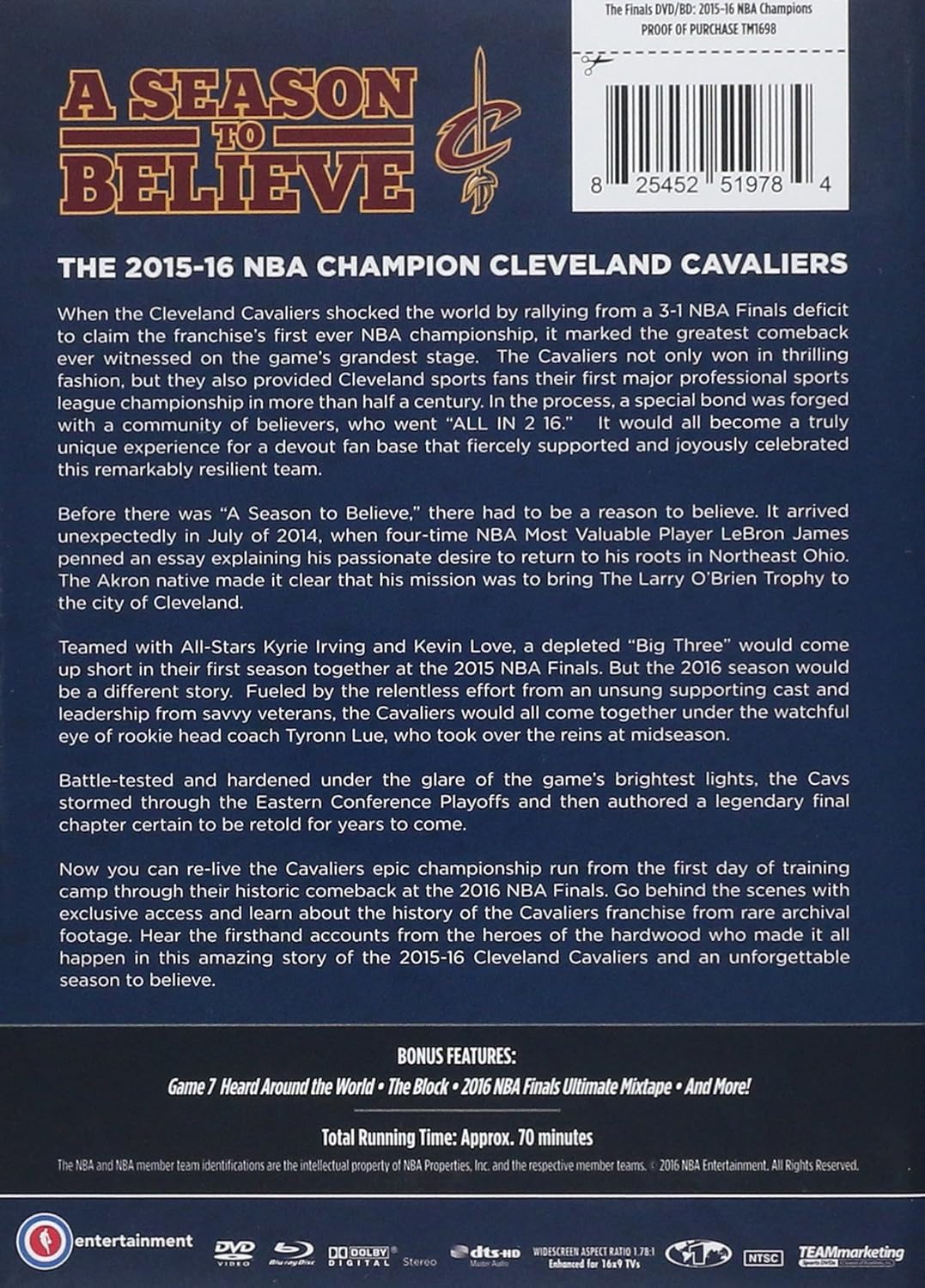 2016 NBA Cleveland Cavaliers Champions DVD and Blu-ray