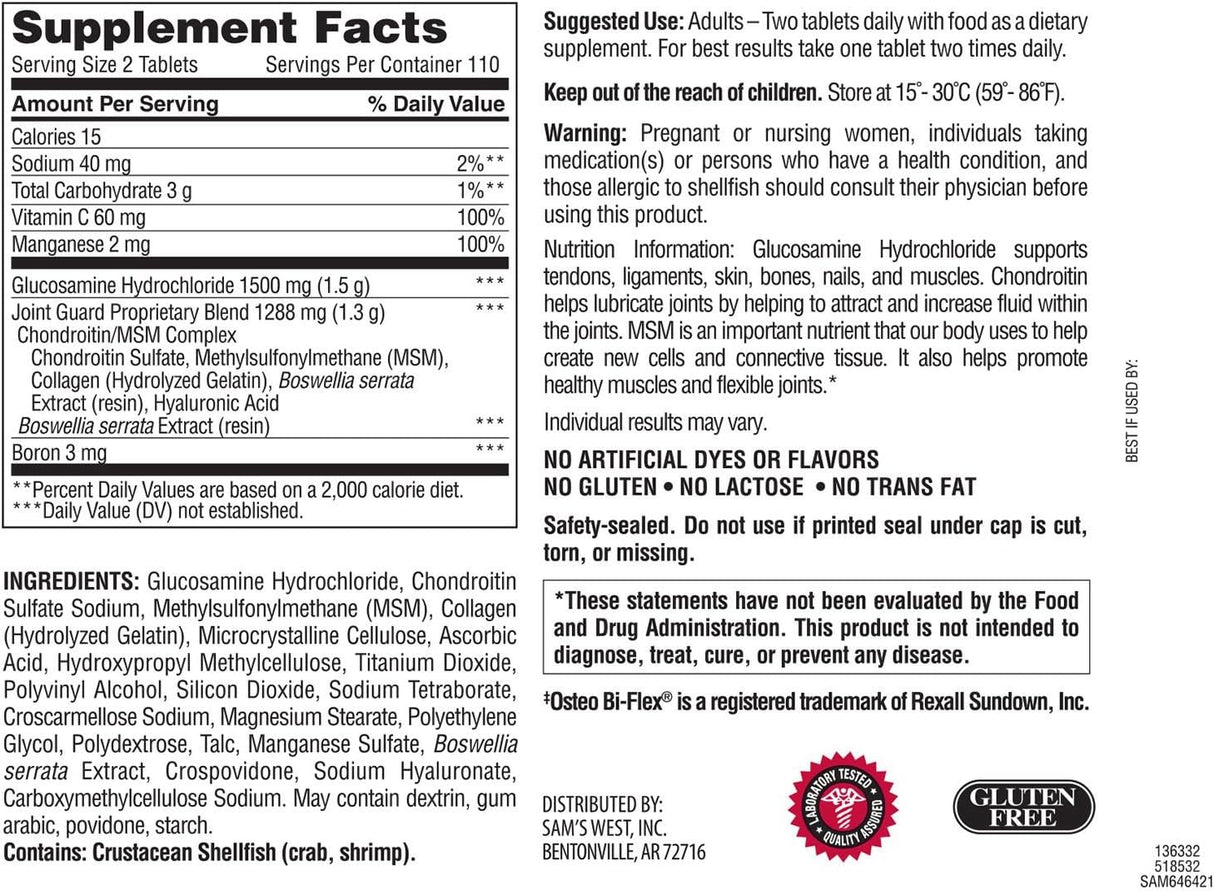 Glucosamina Chondroitina MSM Triple Fuerza Member's Mark 220 Caps