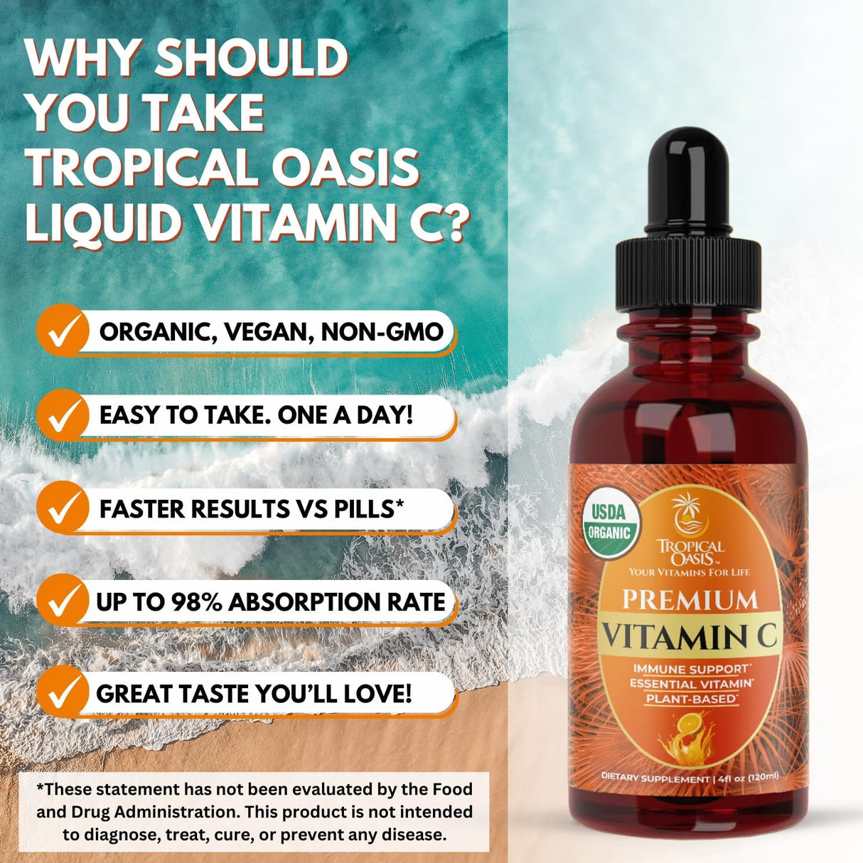 Oasis USDA Org Líquido Vitamina C para Adultos y Niños