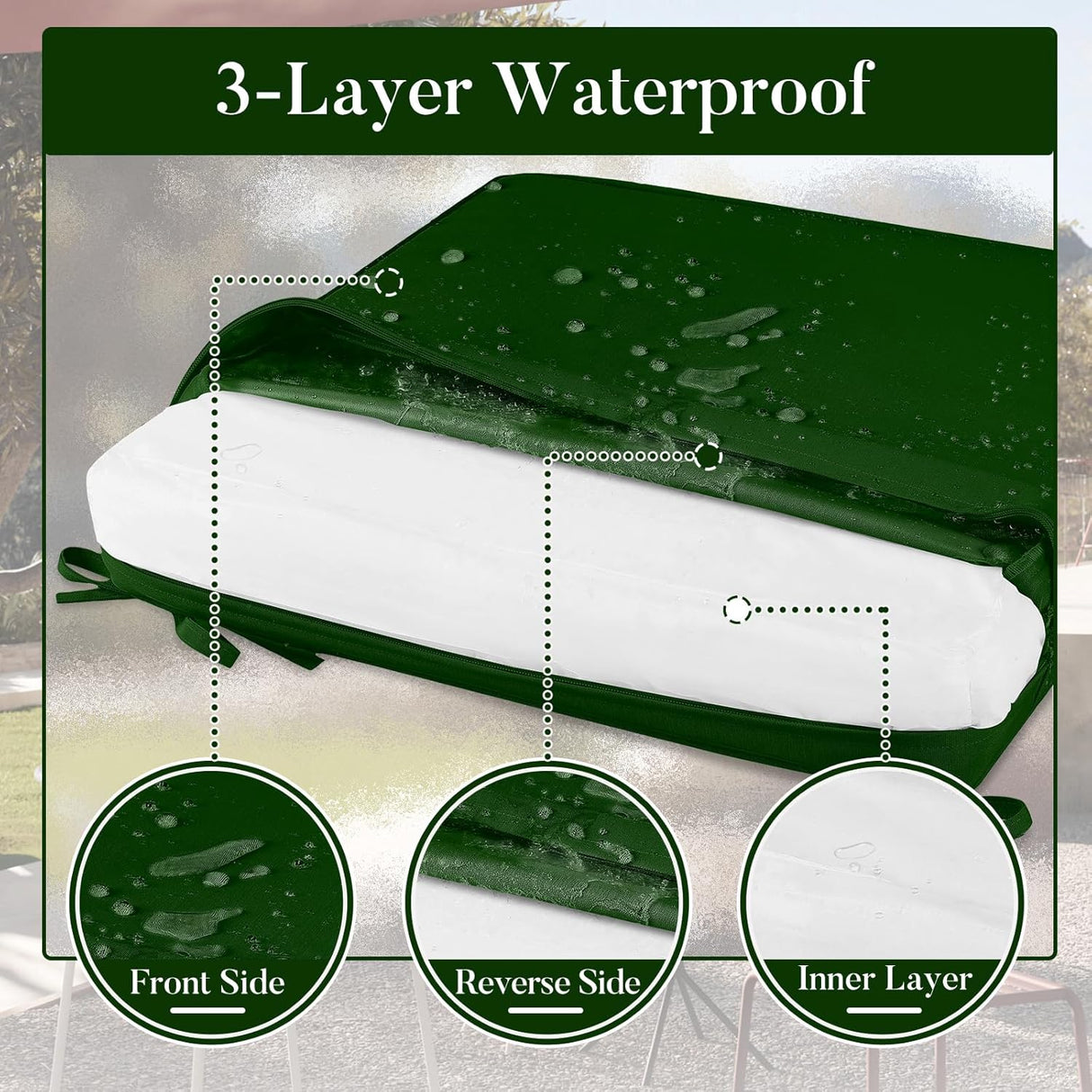 Basic Beyond Cojines para sillas de exterior para muebles de patio, impermeables, juego de 4 cojines de asiento de exterior de 19 x 19 pulgadas, cojines para sillas de patio con lazos y asa, verde