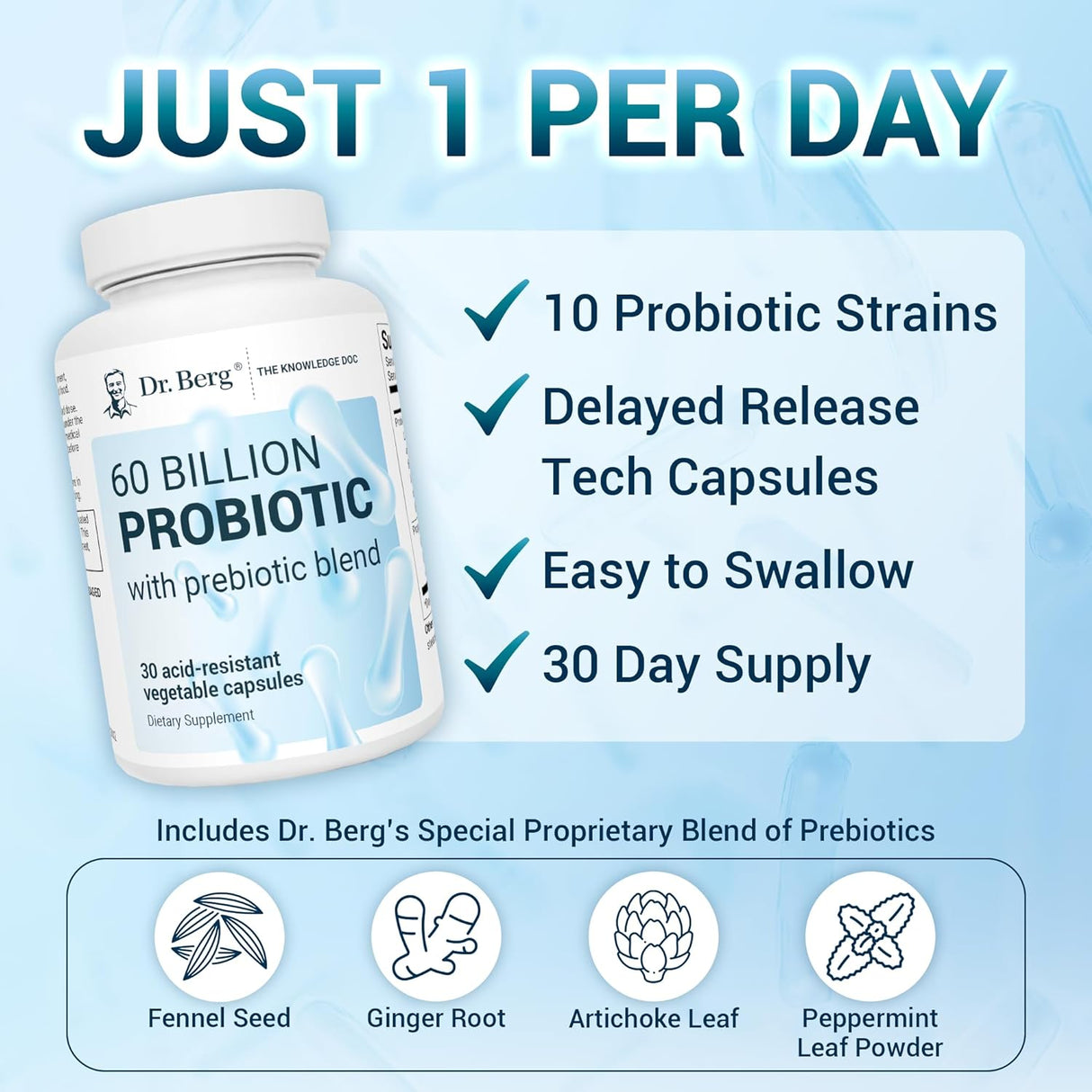 Suplementos probióticos 60 mil millones para salud intestinal