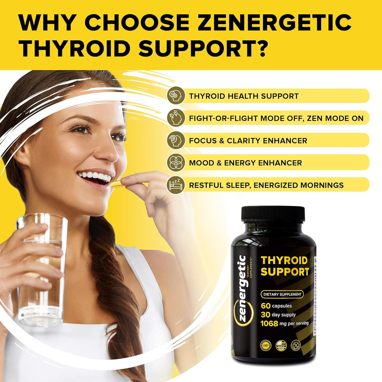 Suplemento de apoyo tiroideo con L tirosina y yodo │ Enfoque