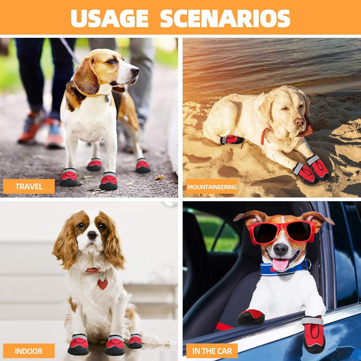 Hcpet Botas de perro transpirables para pavimento caliente, botines de perro resistentes al calor con correas reflectantes, protectores de patas para cachorros al aire libre con suela de goma para senderismo y correr