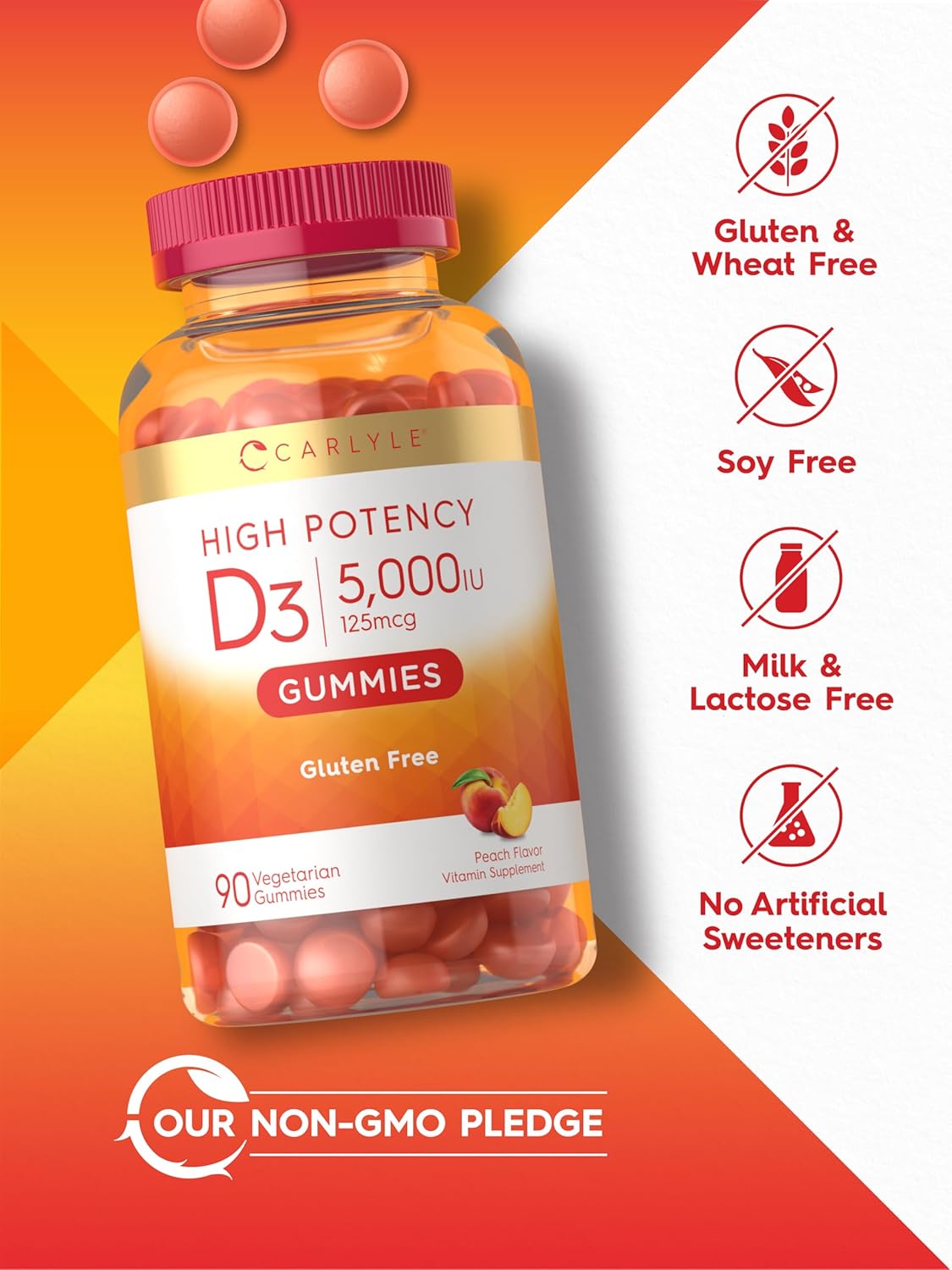 Gomitas de Vitamina D3 5000 IU | Carlyle | Alta Potencia 90 Uds