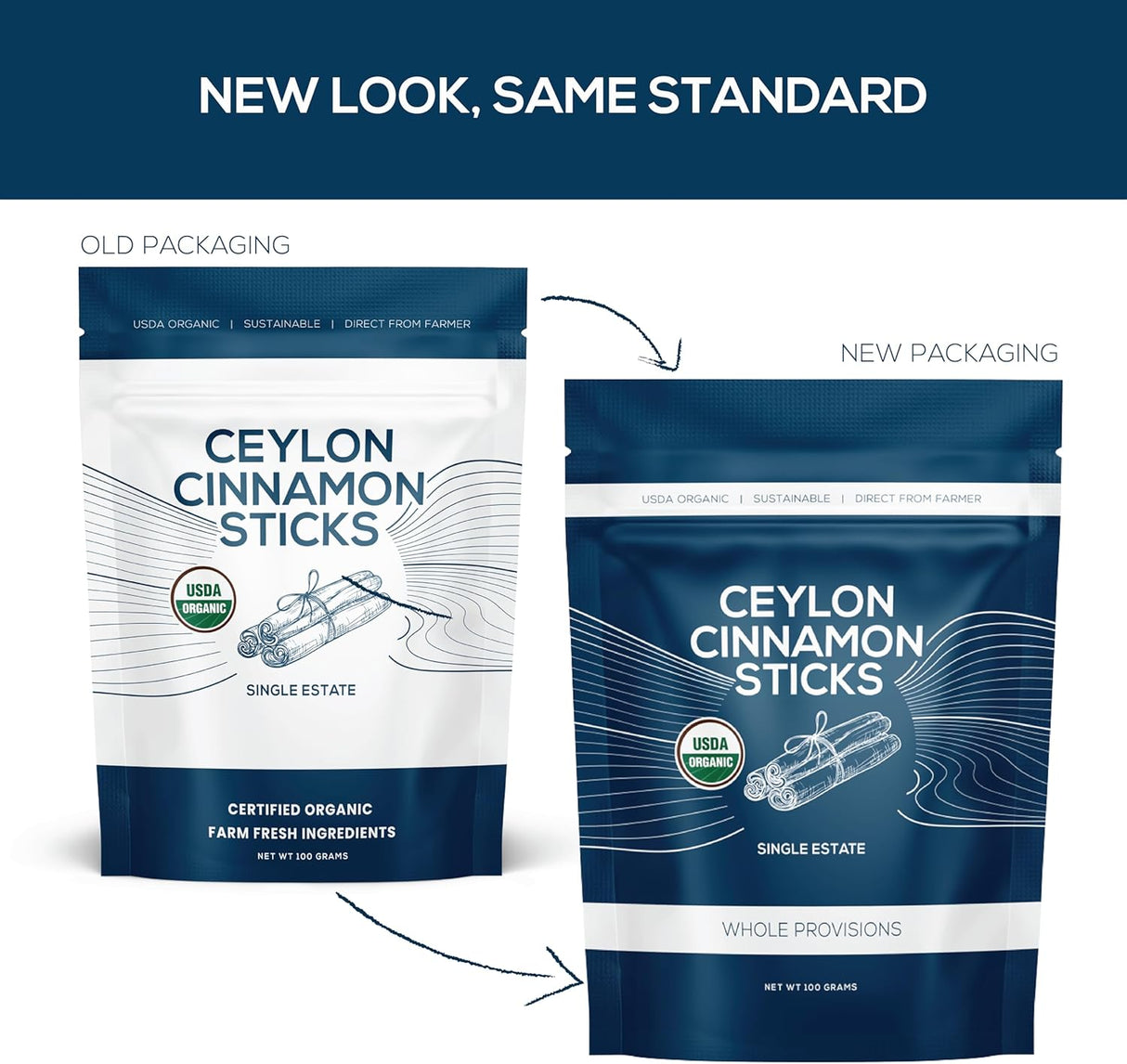 Canela Ceylán Orgánica, Premium de Sri Lanka, Sin OGM, 100g