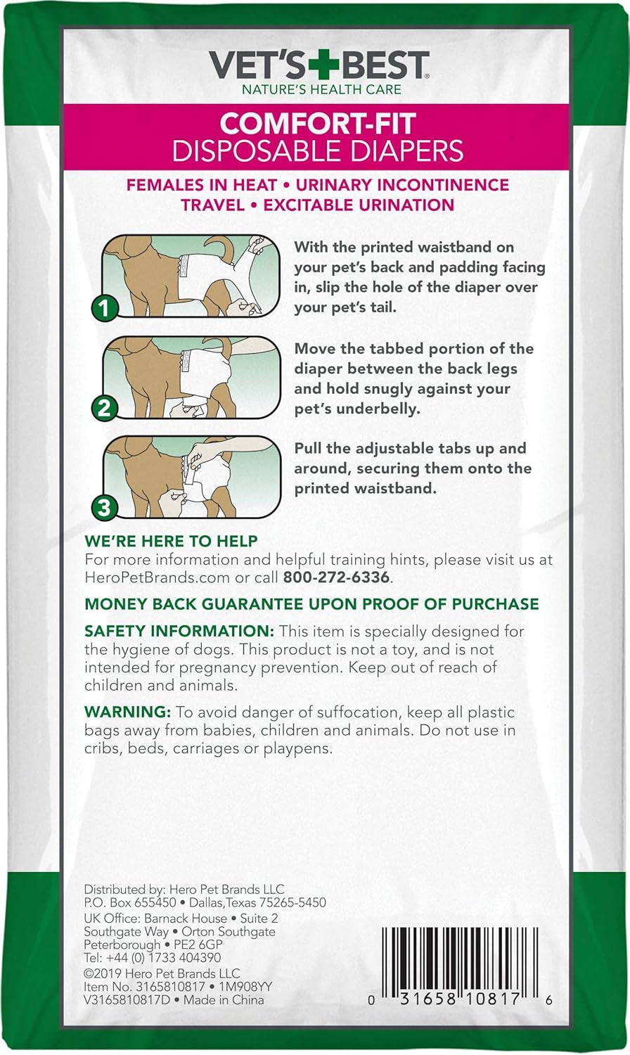 Vet's Best Comfort Fit - Pañales absorbentes con ajuste