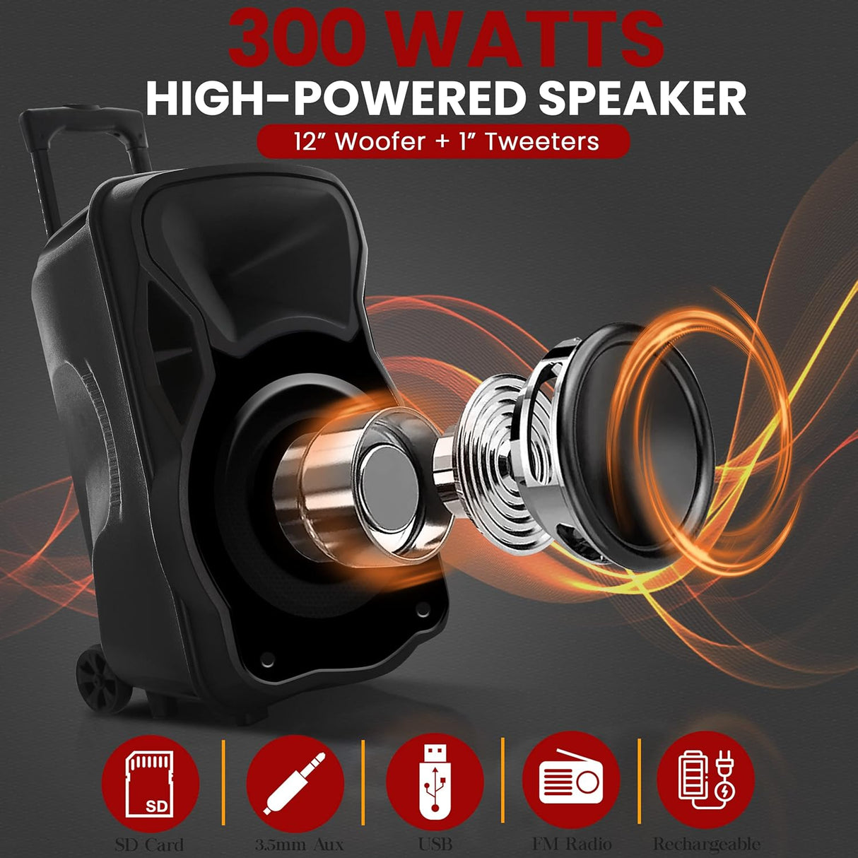 Altavoz PA portátil Bluetooth de 300 W PYLE-PRO PPHP1251BW