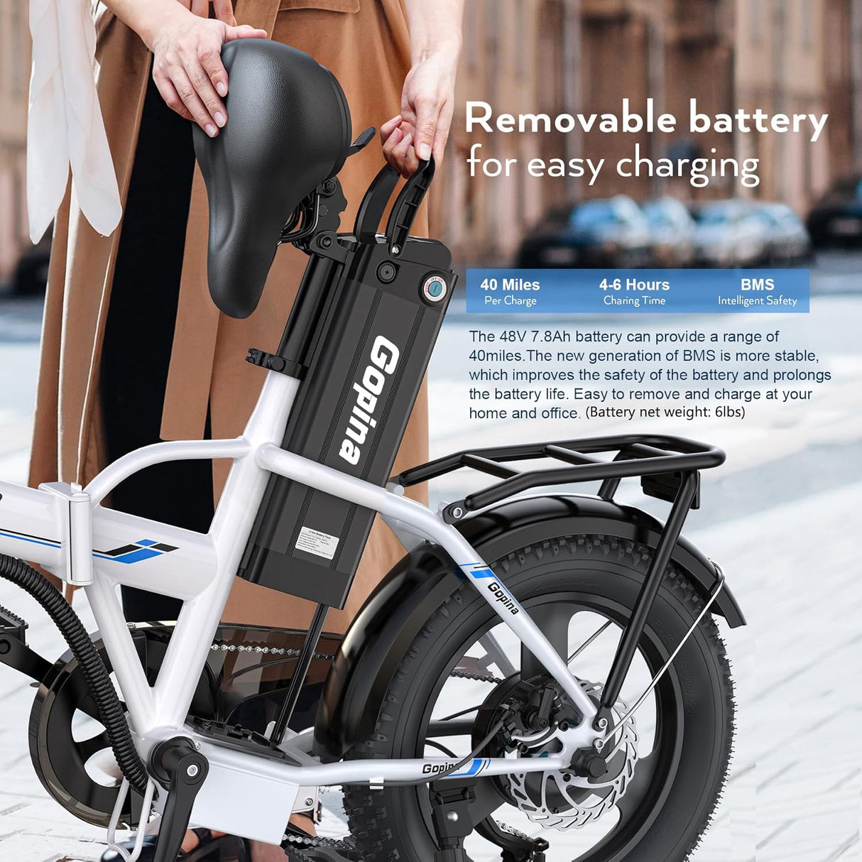 Bicicleta Eléctrica Vivi Gopina, 350W, Plegable, 40 Millas