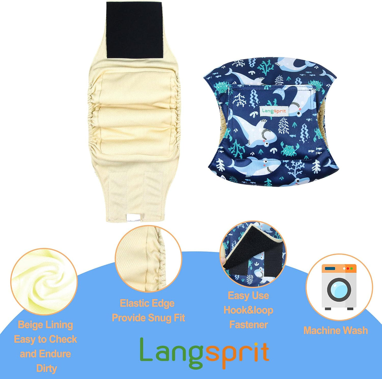 Langsprit Bandas para el vientre masculino perros alta absorción lavables