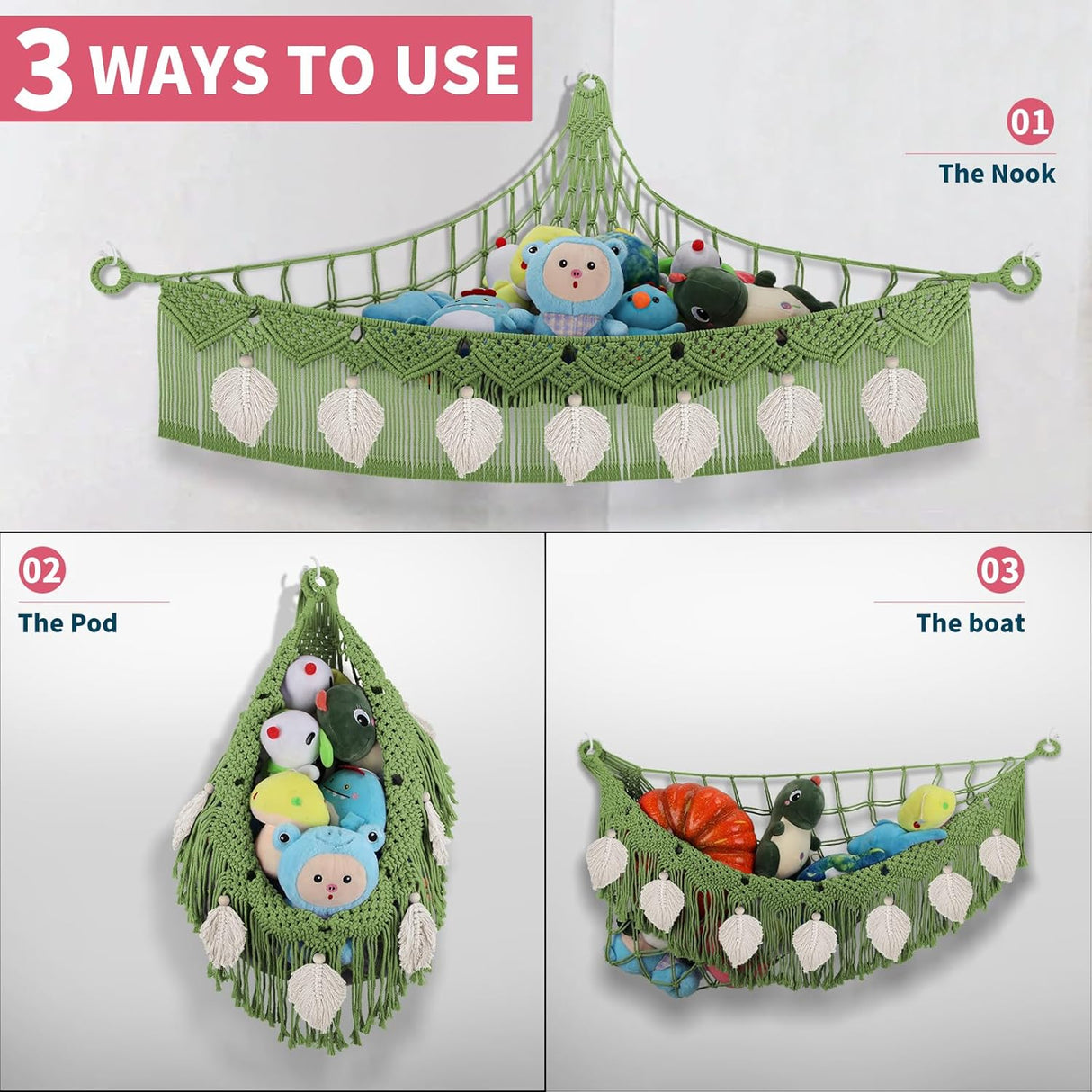 Hamaca para Peluches, Organizador Boho con Luz Estrella, 56