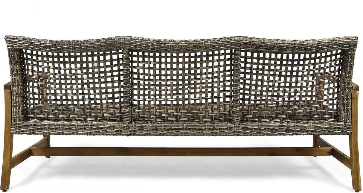 Sofá de madera y mimbre para exterior Marcia 75.50x31.00x31.50