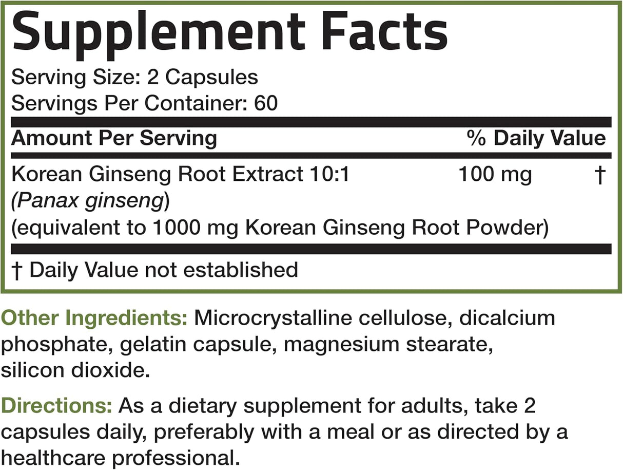 Bronson Ginseng Coreano Apoyo Energía, Memoria 120 Cápsulas