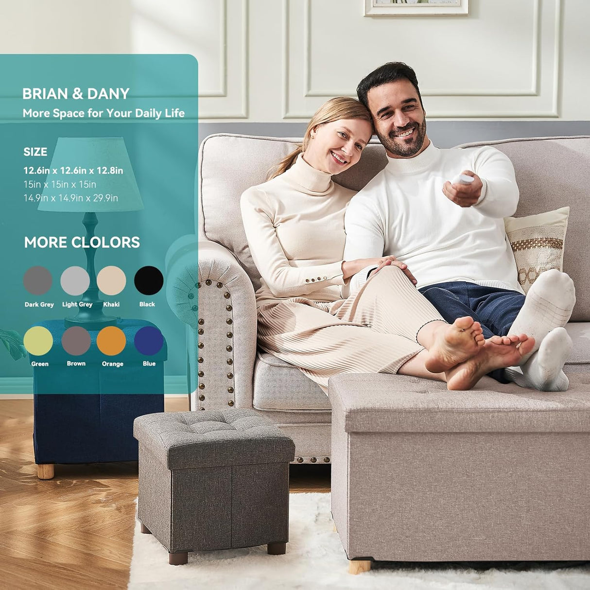 Ottomán Pequeño Plegable con Almacenamiento y Patas de Madera