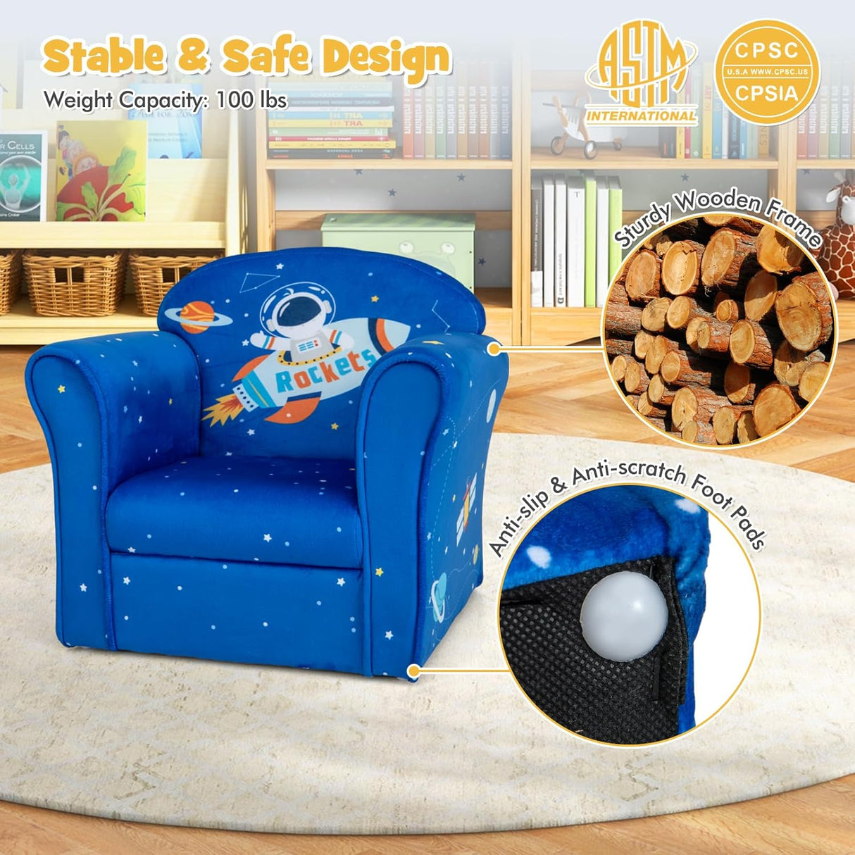 Silla con patrón de astronauta para niños pequeños Costzon