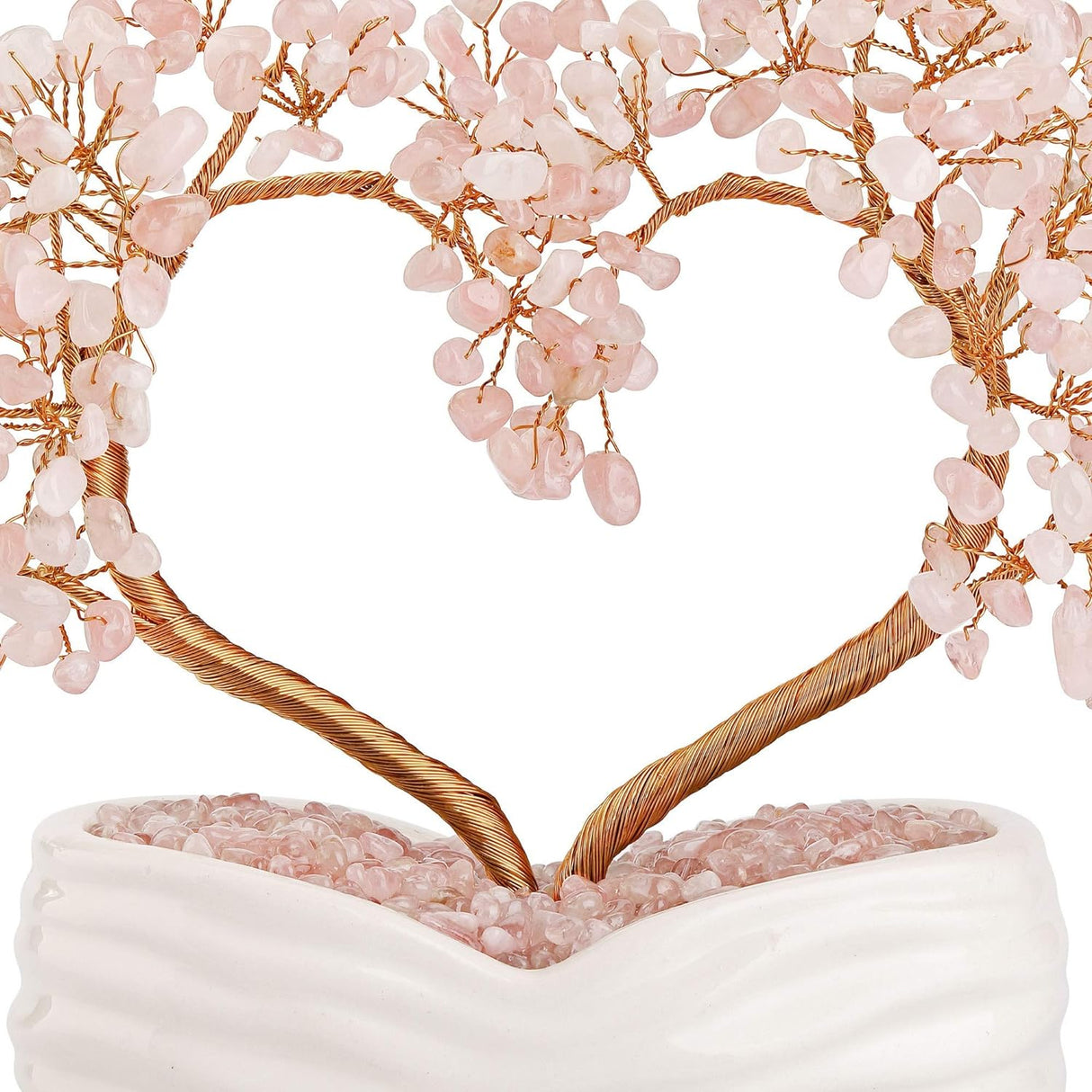 Árbol de dinero de cristal de cuarzo rosa con forma de corazón, adorno de bonsái para ceremonia de boda, reiki, equilibrio de energía, meditación Feng Shui, riqueza y buena suerte, decoración