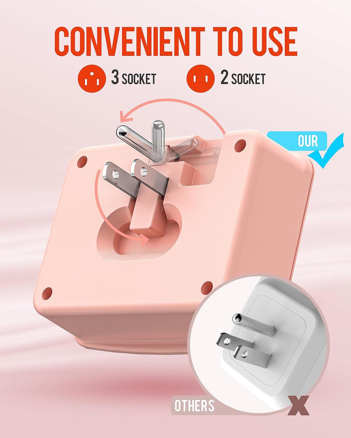 Regleta de alimentación de crucero plegable de 2 piezas rosa