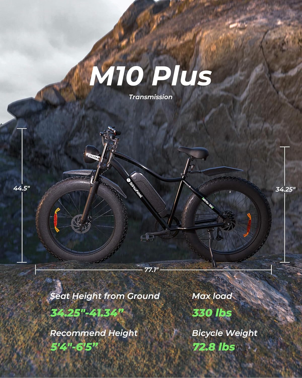 Bicicleta Eléctrica Isinwheel M10 Plus 900W, 75 Millas, 26 Fat Tire