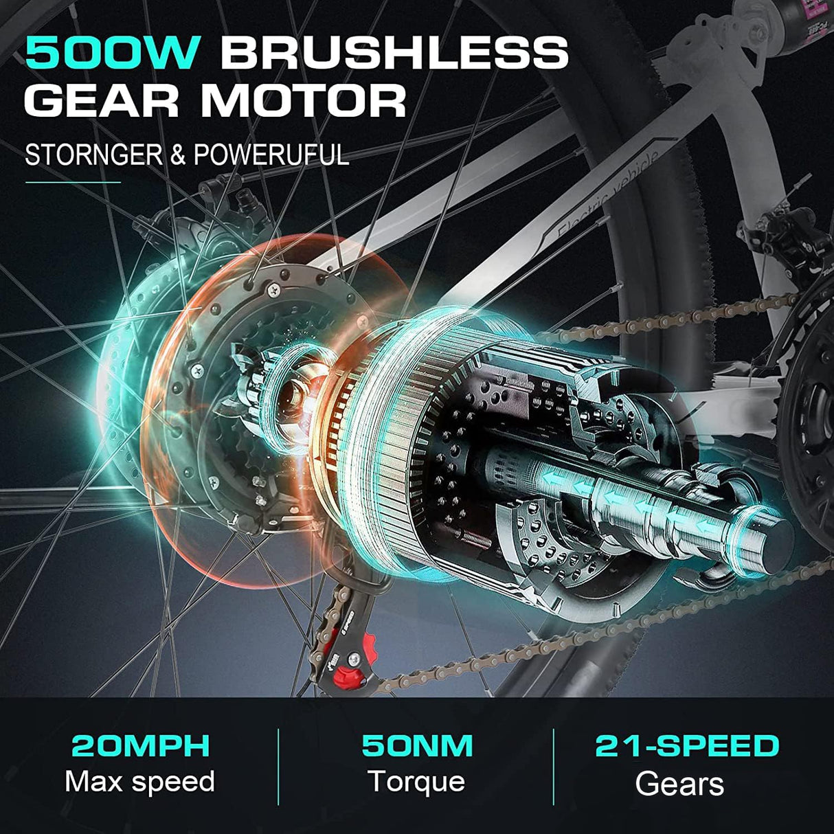 Bicicleta Eléctrica Vivi 500W, 26, Batería Extraíble, Modelo EB500