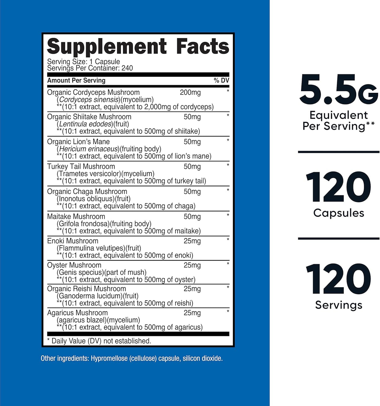 Suplemento Complejo de Hongos, 10 Variedades, No-GMO y Sin Gluten