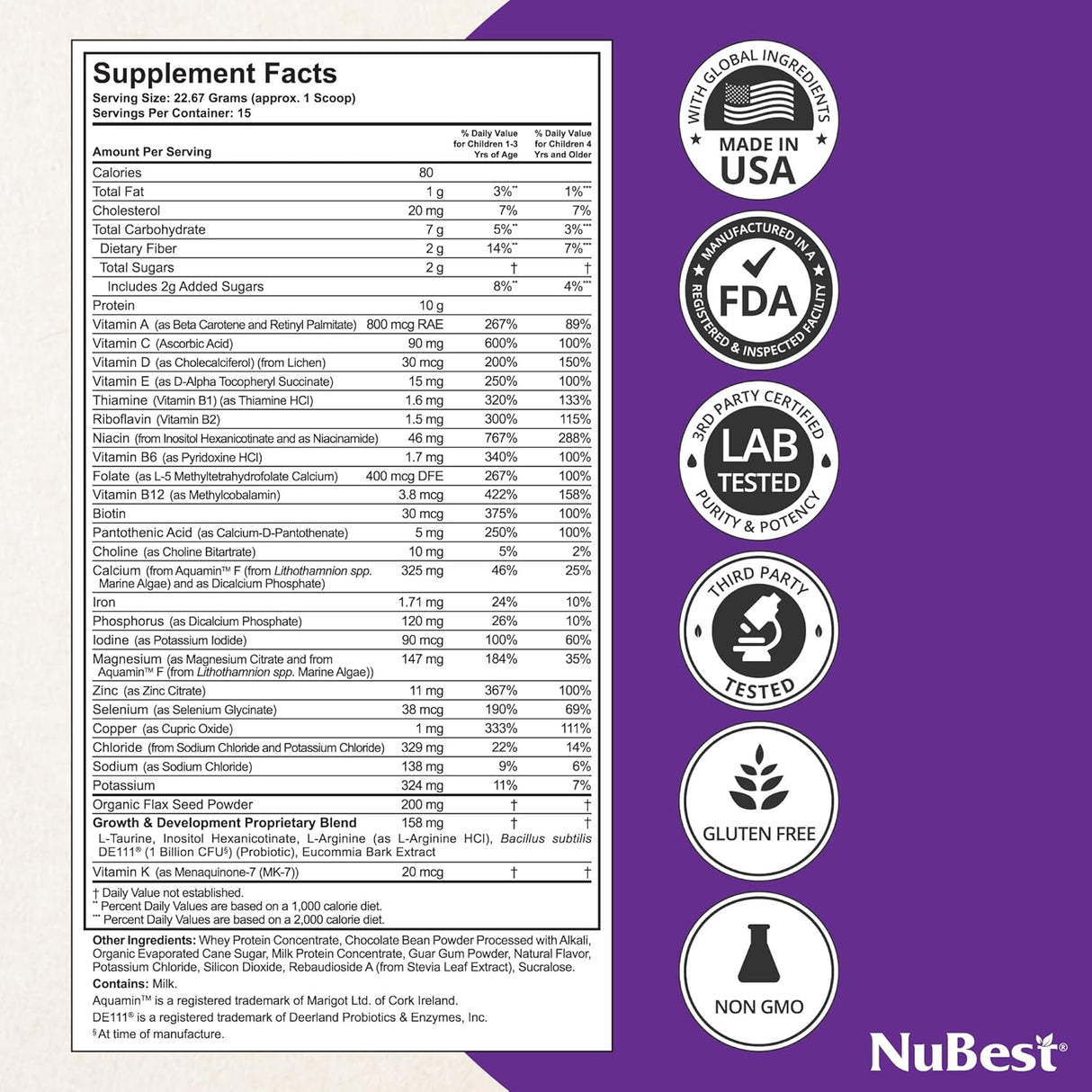 Proteína en Polvo para Niños NuBest - Probioticos y Vitaminas