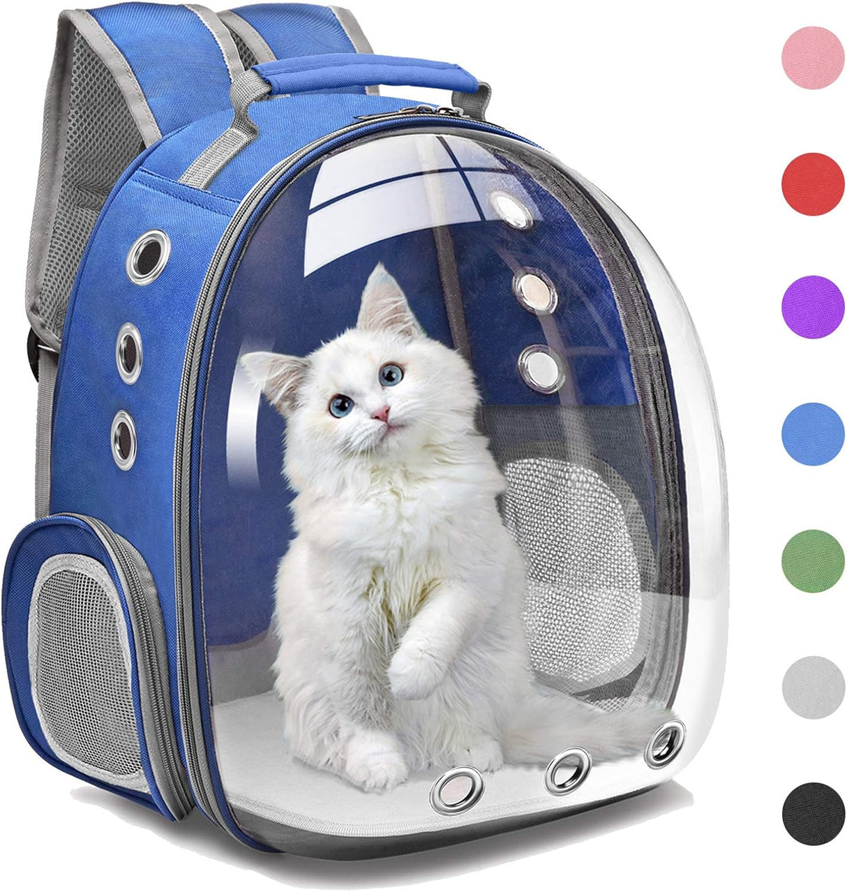 Mochila para transportar gatos con capsula espacial azul