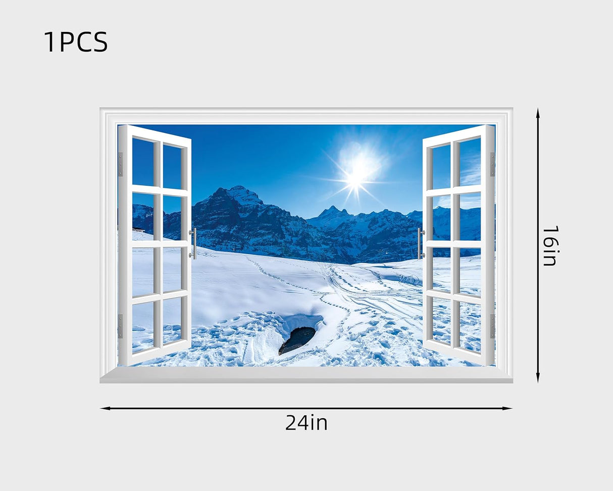 Adhesivo de pared falso para ventana mural de pared de nieve de invierno para decoración de pared, calcomanías de pared para pegar y despegar, 24 x 16 pulgadas