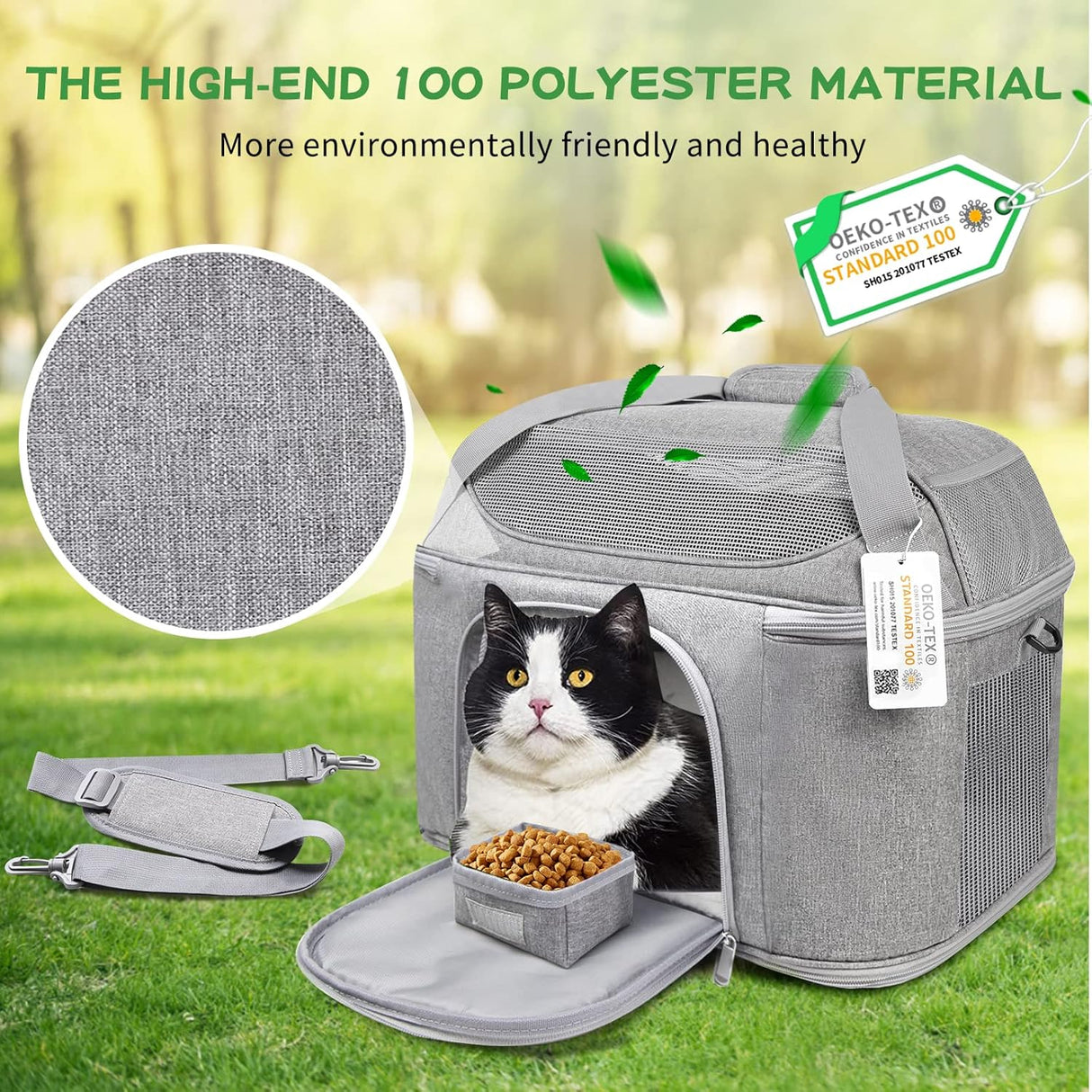 Transportín para 2 Gatos, Aprobado por TSA, Plegable, 20 lbs