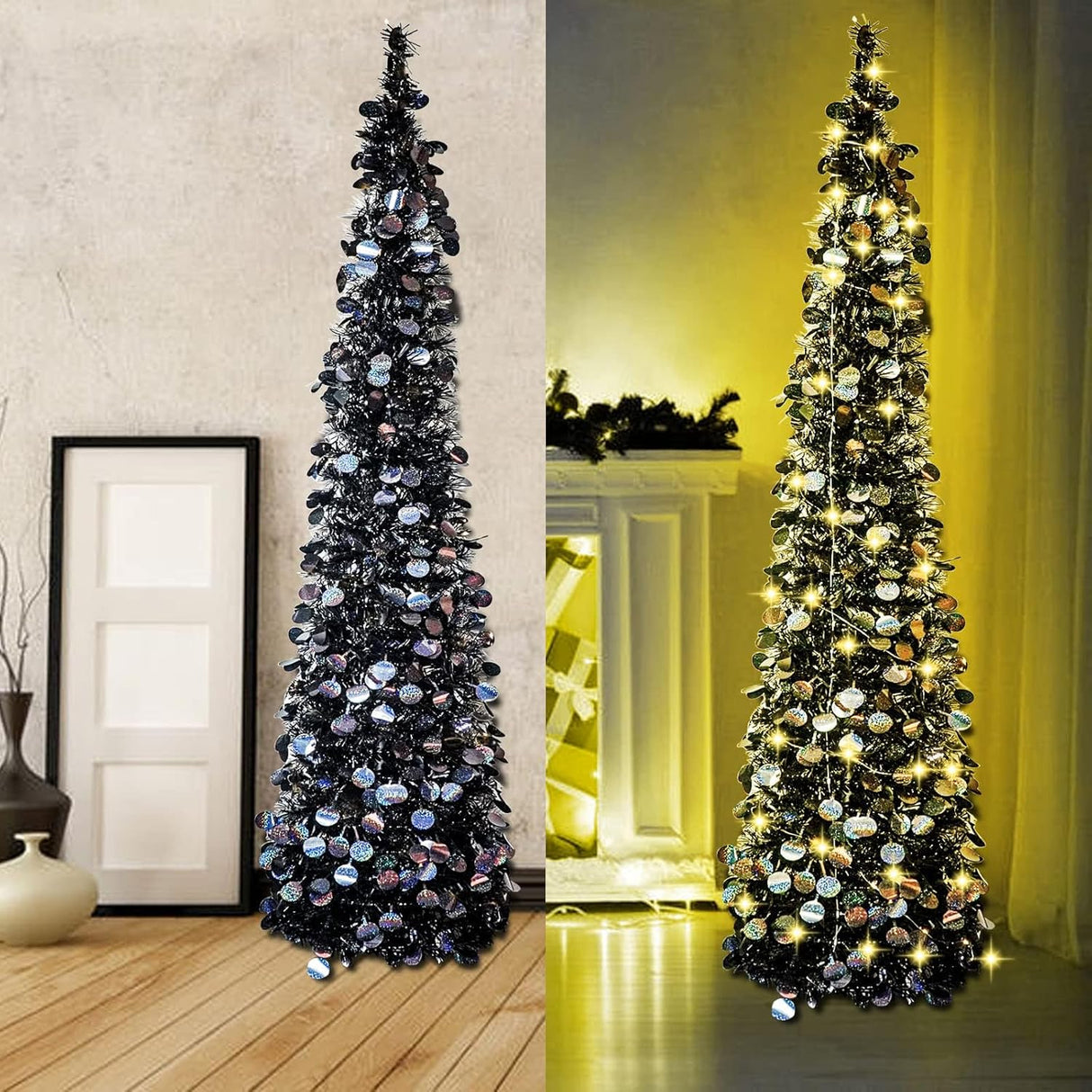 Árbol de Navidad 5ft WOKEISE con 50 luces, colapsable, tinsel