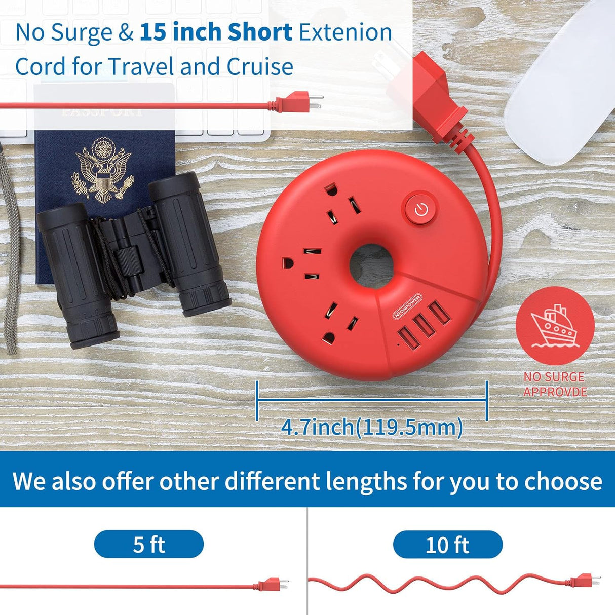 NTONPOWER - Tira de alimentación USB, estación de carga Rojo