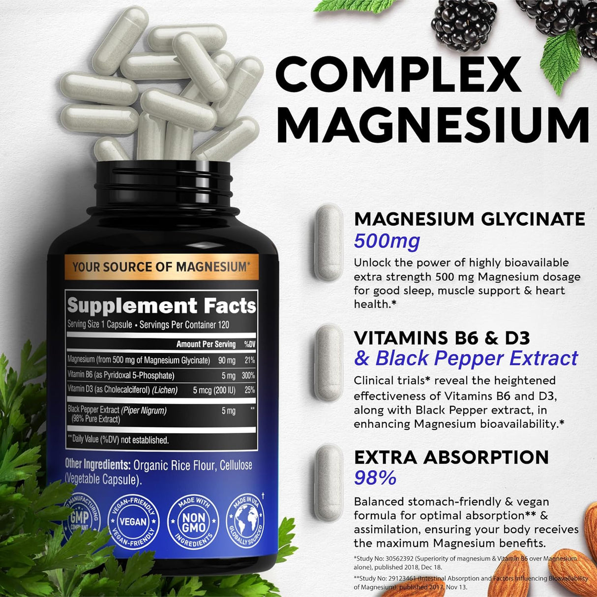 Glicinato de Magnesio 500 mg Sueño y Salud Muscular Cardíaca